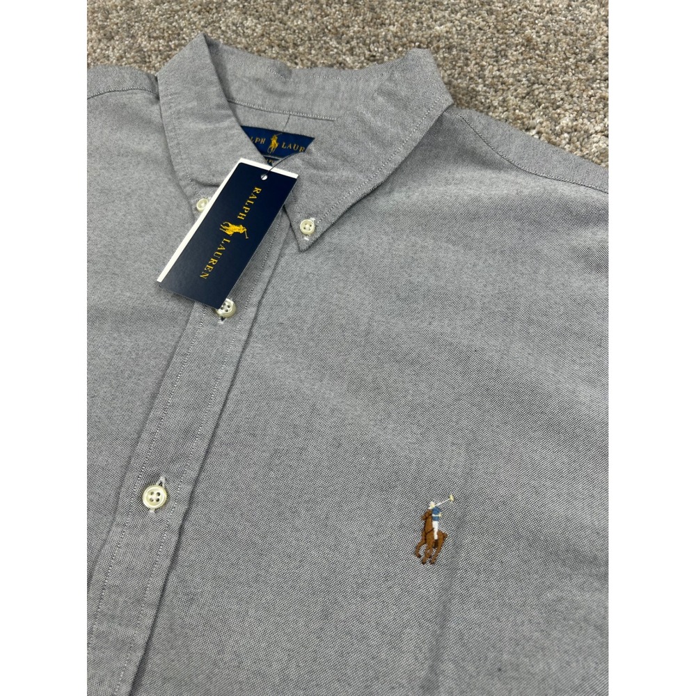New Ralph Lauren Mens XXL Slim Fit Short Sleeve Oxford Grey Button Down #0796